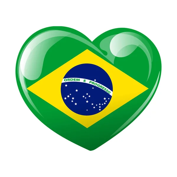 心臓の形をしたブラジルの旗 ブラジルの国旗を胸に 3Dイラスト ベクター — ストックベクタ