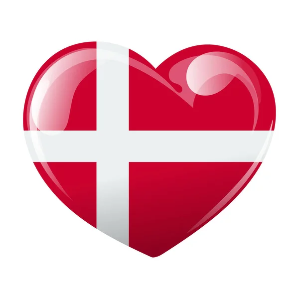 丹麦国旗是心形的 与丹麦国旗同在 3D说明 — 图库矢量图片