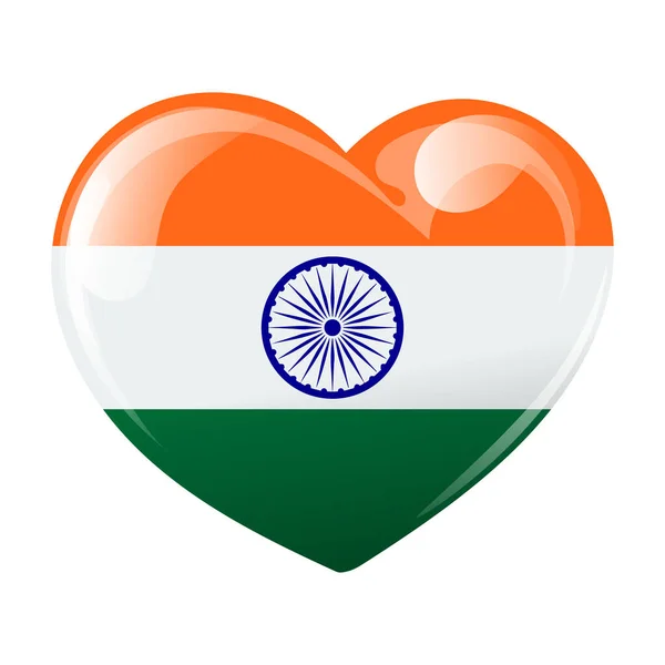 Bandiera Dell India Forma Cuore Cuore Con Bandiera Dell India — Vettoriale Stock