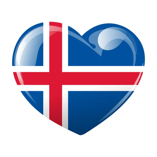 以心脏形状出现的冰岛国旗 带着冰岛国旗的心3D说明 — 图库矢量图片