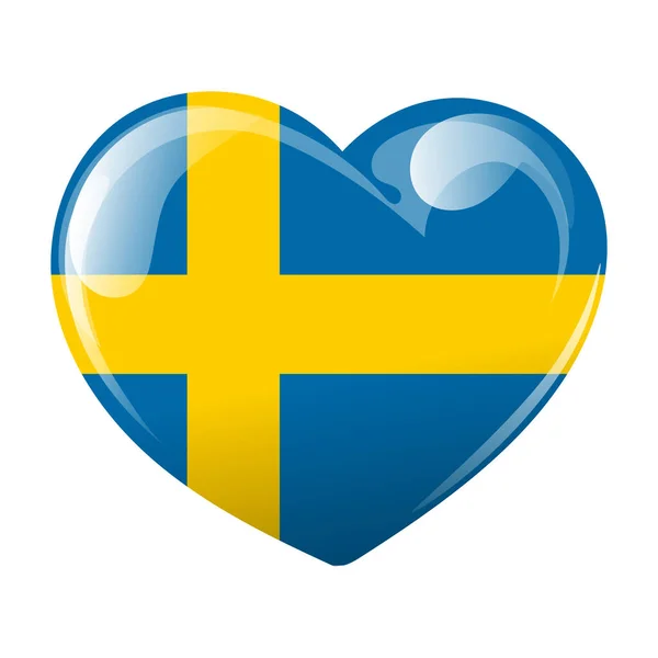 Flaga Szwecji Kształcie Serca Serce Flagą Szwecji Ilustracja Wektor — Wektor stockowy