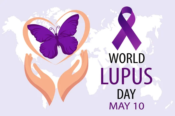 Día Mundial Del Lupus Mayo Banner Con Una Cinta Púrpura — Archivo Imágenes Vectoriales