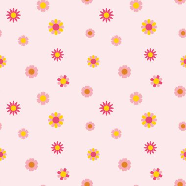 Kusursuz desen, pembe arka planda küçük, harika çiçekler. Çocuk baskısı, tekstil, vektör