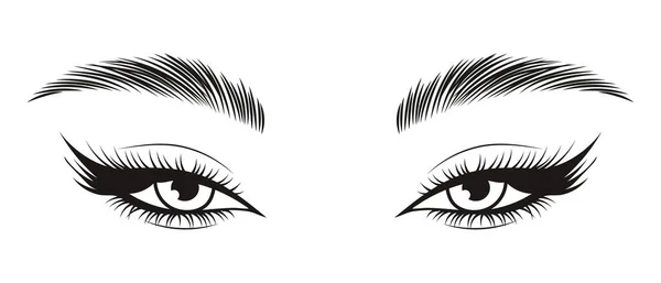 長いまつ毛と眉毛を持つ女性の目の黒と白のイラスト 美容ロゴ まつ毛サロンロゴ — ストックベクタ