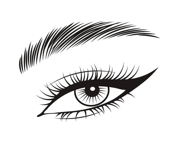 Uzun Kirpikli Bir Kadın Gözünün Siyah Beyaz Çizimi Güzellik Logosu — Stok Vektör