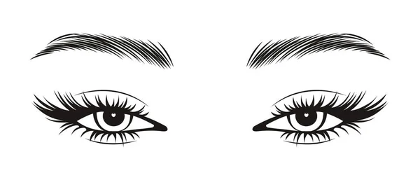 Illustration Noir Blanc Des Yeux Féminins Avec Longs Cils Sourcils — Image vectorielle