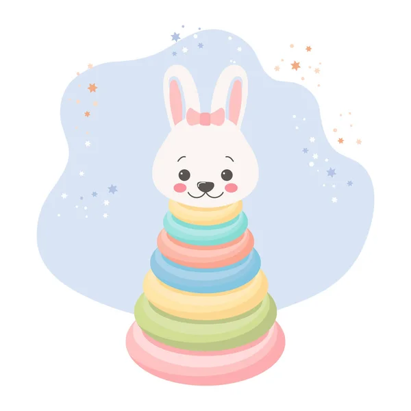 Children Toy Pyramid Head Bunny Bunny Pyramid Background Stars Pastel — Stock Vector