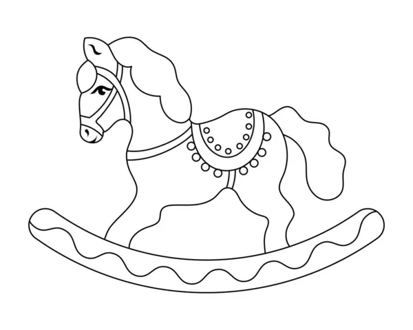 Rocking Horse Children Toy Outline Drawing Children Coloring Book Sketch — Stock Vector