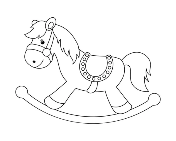 Скачущая Лошадь Детская Игрушка Рисунок Контура Детской Раскраски Эскиз Иллюстрация — стоковый вектор