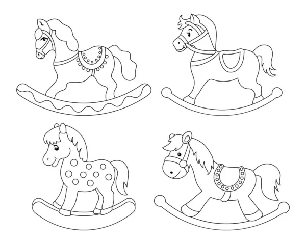 Een Stel Schommelpaarden Kinderspeelgoed Tekening Voor Het Kleuren Van Kinderen — Stockvector