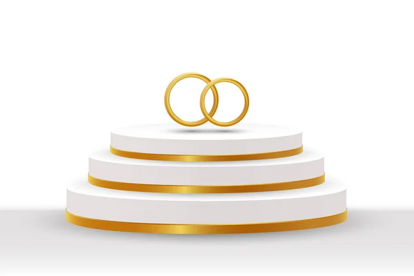 Wit Gouden Podium Met Gouden Trouwringen Een Witte Achtergrond Illustratie — Stockvector