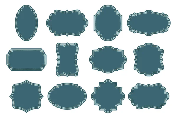 Metin Etiketler Için Farklı Kıvrımlı Çerçeve Koleksiyonu Noktalı Mavi Çerçeveler — Stok Vektör