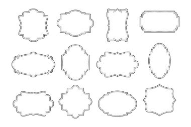 Metin ve etiketler için farklı kıvrımlı çerçeve koleksiyonu. İçerik çerçeveleri, şablonlar, simgeler, vektörler