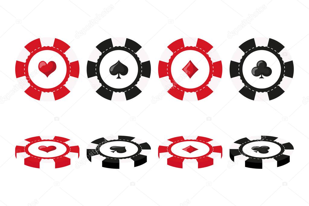 Casino chips for poker or roulette. Elements for logo, website or background design. Casino icons, vector