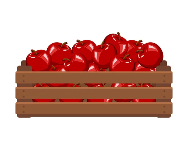 Caixa Madeira Com Maçãs Vermelhas Alimentação Saudável Frutas Agricultura Ilustração —  Vetores de Stock