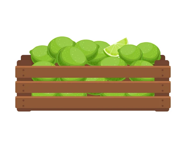 Yeşil Limonlu Ahşap Kutu Sağlıklı Gıda Meyve Tarım Illüstrasyonu Vektör — Stok Vektör