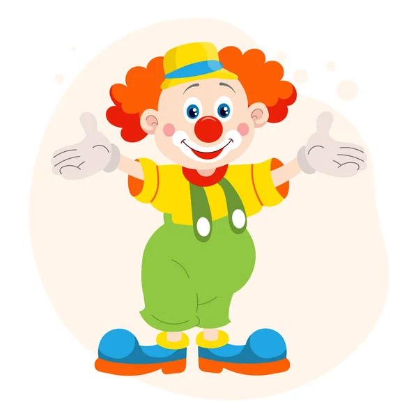 Söt Rolig Tecknad Clown Barnens Kort Tryck Färgglad Illustration Vektor — Stock vektor