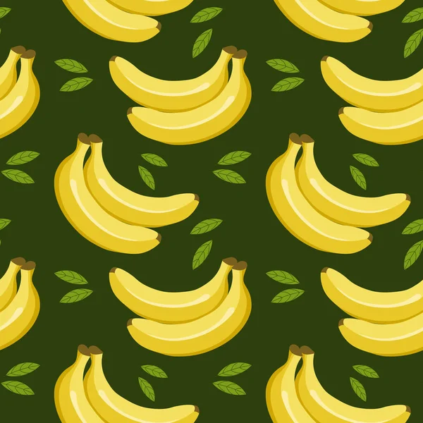 Modello Senza Cuciture Banane Colorate Foglie Uno Sfondo Verde Fondo — Vettoriale Stock