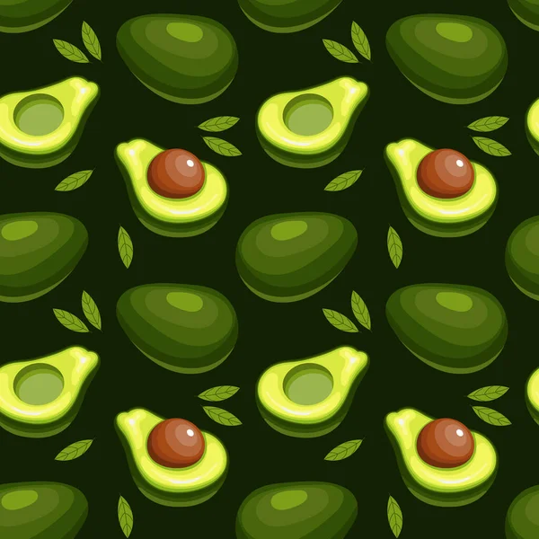 Nahtloses Muster Farbenfrohe Avocados Mit Blättern Auf Grünem Hintergrund Obst — Stockvektor