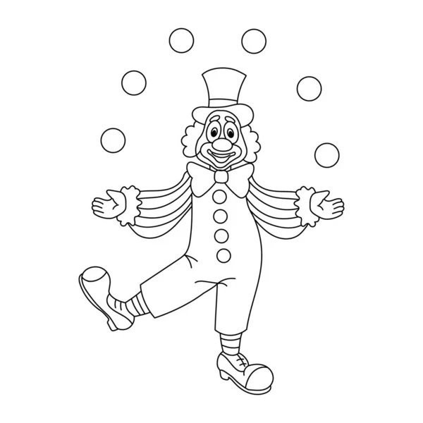 Leuke Grappige Cartoon Clown Jongleur Met Ballen Schets Voor Kinderkleuring — Stockvector