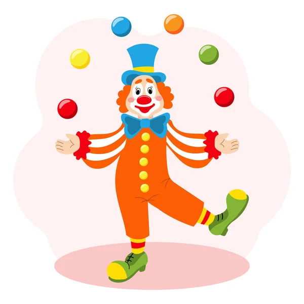 Cute Funny Cartoon Clown Juggler Balls Children Card Print Colorful — Stock Vector