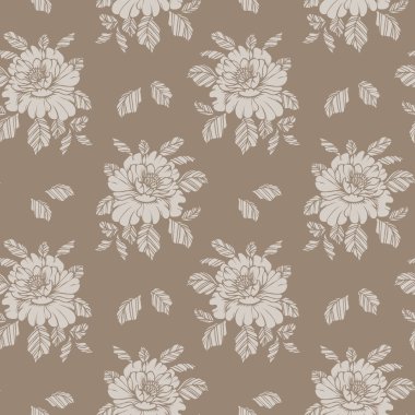 Kusursuz desen, yapraklı el çizimi güller. Çiçek arkaplan, baskı, tekstil, vektör