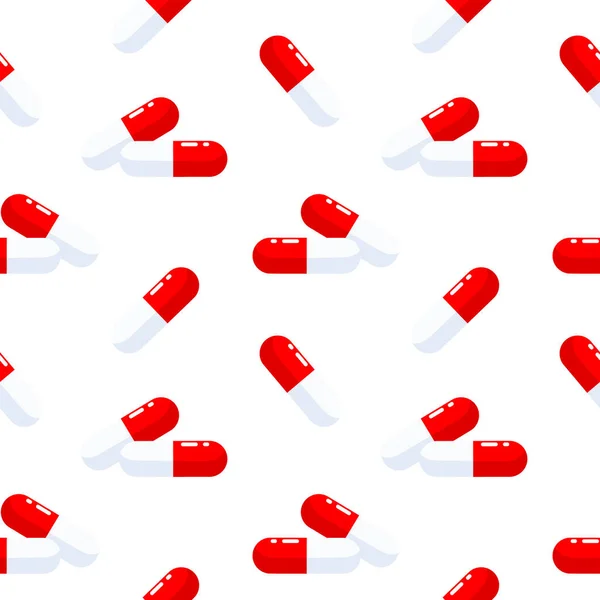 Płynny Wzór Czerwonych Pigułek Białym Tle Pochodzenie Farmaceutyczne Koncepcja Medyczna — Wektor stockowy