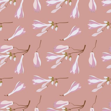 Pembe arka planda kusursuz bir manolya çiçeği deseni. Arkaplan, tekstil, baskı, vektör