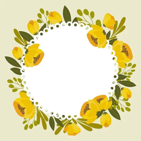 Floral Frame Yellow Poppies Floral Wreath Text Illustration Vector — Stock Vector