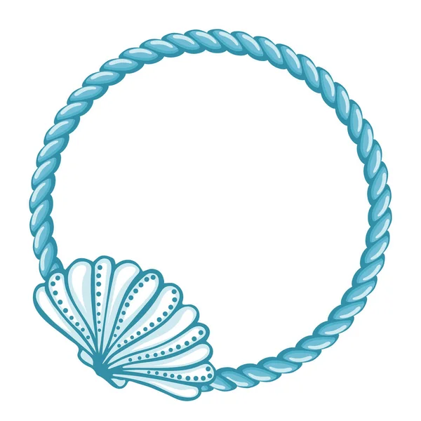 Blue Sailor Rope Shell Frame Marine Background Logo Template Vector — Stock Vector