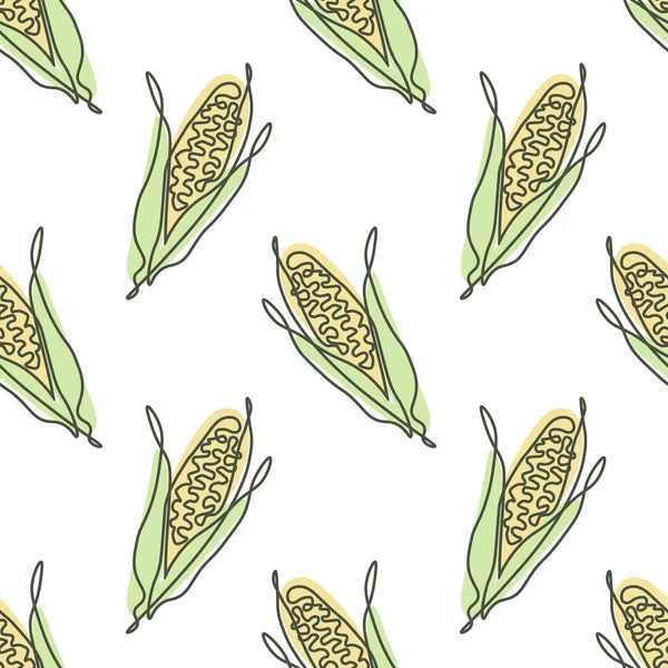 无缝隙的蔬菜图案 线性甜玉米芯 白色背景上有糊状的颜色 印刷品 纺织品 — 图库矢量图片