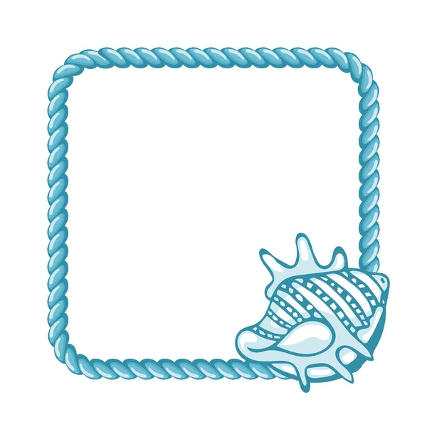 Modré Námořnické Lano Ručně Kreslenými Mušlemi Izolovanými Bílém Pozadí Mořské — Stockový vektor