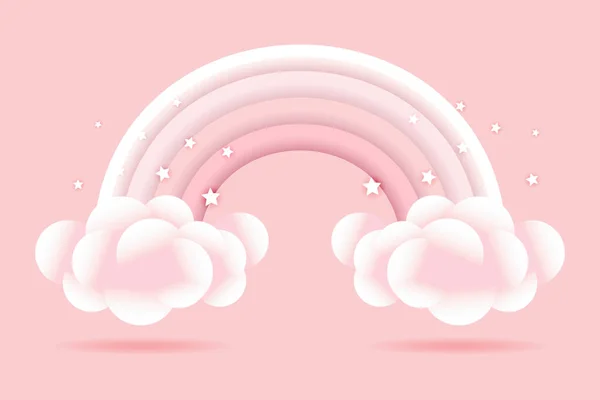 Chuveiro Bebê Arco Íris Com Nuvens Estrelas Fundo Rosa Design — Vetor de Stock