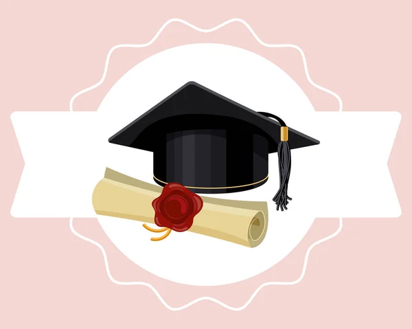 Tapa Graduación Diploma Una Cinta Blanca Concepto Educativo Ilustración Icono — Vector de stock