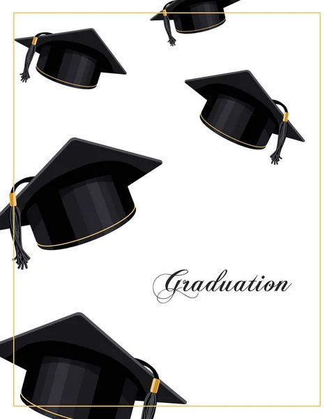 Banner Graduación Con Gorras Graduación Voladoras Diseño Para Diploma Posgrado — Vector de stock