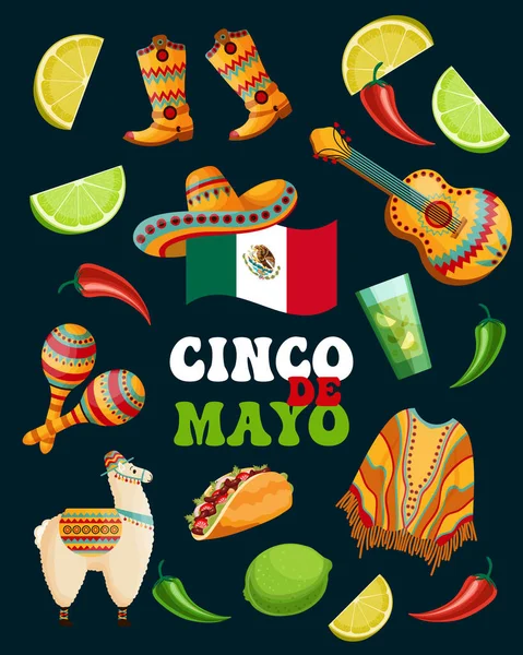 Σημαία Cinco Mayo Σύμβολα Του Μεξικού Σημαία Μεξικού Maracas Sambro — Διανυσματικό Αρχείο