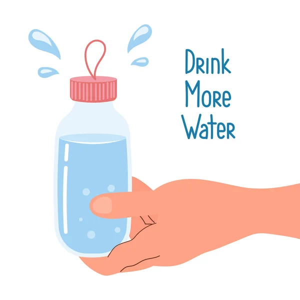 Beba Mais Água Garrafa Água Mão Conceito Saúde Ilustração Estilo — Vetor de Stock