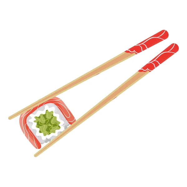 Paar Stäbchen Aus Holz Mit Sushi Oder Rolle Asiatische Küche — Stockvektor