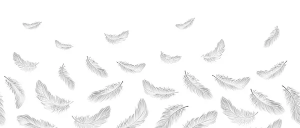 Nahtloser Rand Weiße Federn Fallen Auf Weißem Hintergrund Die Luft — Stockvektor