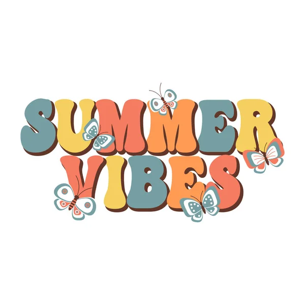 Sommerliche Stimmung Mit Schmetterlingen Auf Weißem Hintergrund Hippie Kalligraphie Inschrift — Stockvektor