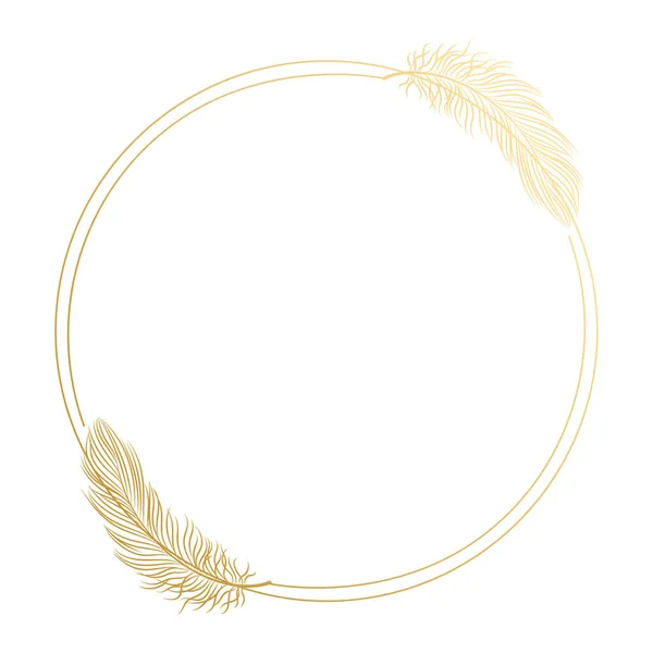 Golden Luxury Frame Bird Feathers Isolated White Background Design Invitations — Stock Vector