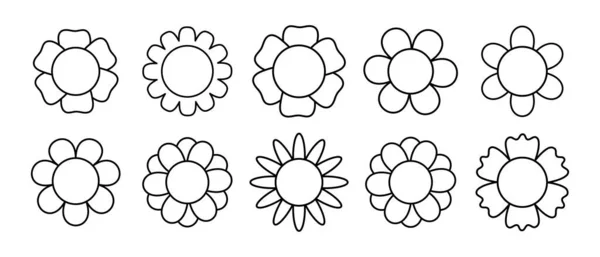 Ensemble Fleurs Contour Marguerites Icônes Ligne Modèles Vecteur — Image vectorielle