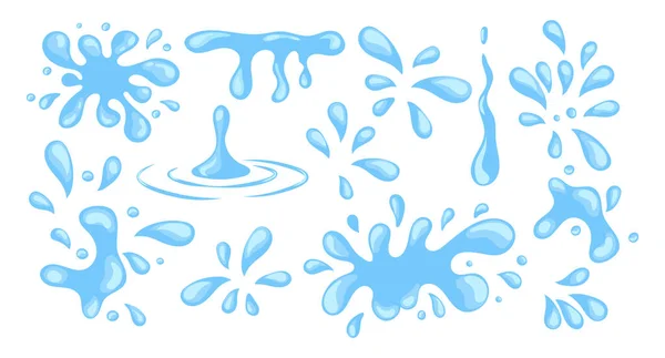 Mavi su damlaları beyaz arka plana düşer ve sıçrar. Clipart ayarlandı. Vektör