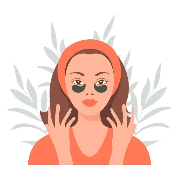 Soins Visage Une Femme Prend Soin Peau Masques Cosmétiques Patchs — Image vectorielle