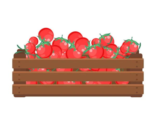 Caja Madera Con Tomates Alimentación Saludable Verduras Agricultura Ilustración Vector — Archivo Imágenes Vectoriales