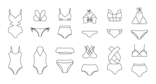Handgezeichnete Bikini Badebekleidung Für Frauen Auf Weißem Hintergrund Ikonen Der — Stockvektor