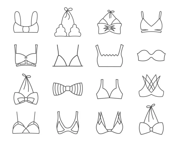 Set Different Types Women Bras Line Drawing Sketch Icons Vector — Stock Vector