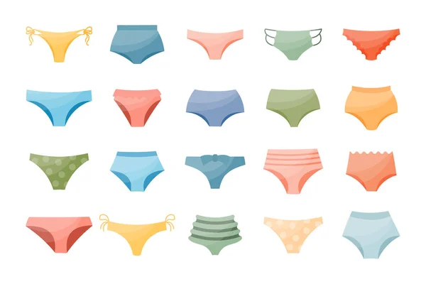 Farklı Tipte Kadın Çamaşırları Mayo Renkli Simgeler Vektör — Stok Vektör