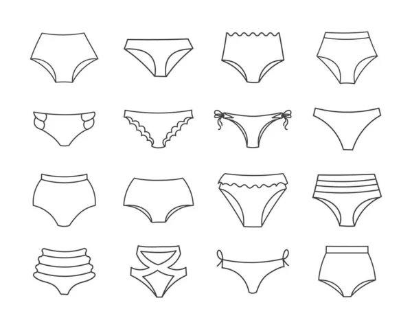 Set Different Types Women Panties Swimming Trunks Line Drawing Sketch — Stock Vector