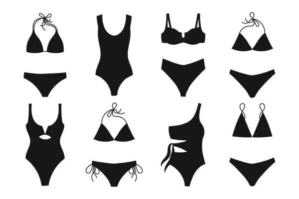 Badebekleidung Für Frauen Badeanzüge Auf Weißem Hintergrund Ikonen Der Frauenkleidung — Stockvektor